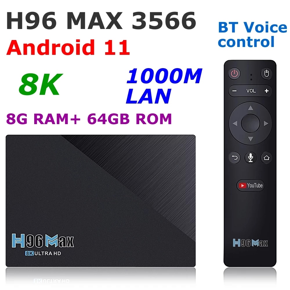 H96 MAX 3566 ȵ̵ 11 TV ڽ DDR4 8G RAM 128G ..